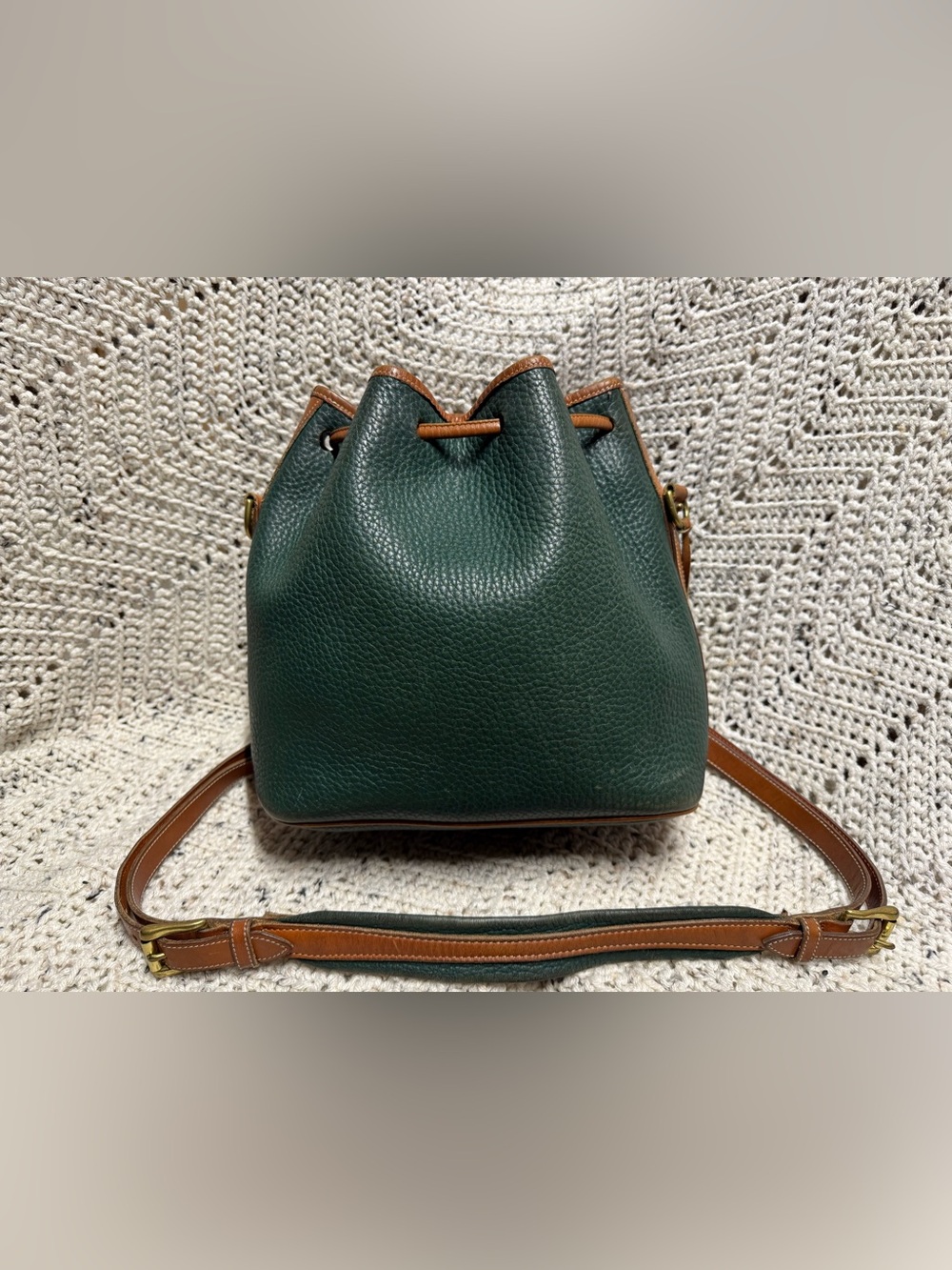 Vintage Dooney & Bourke Fir Green Drawstring Bucket Bag - Picture 7 of 12